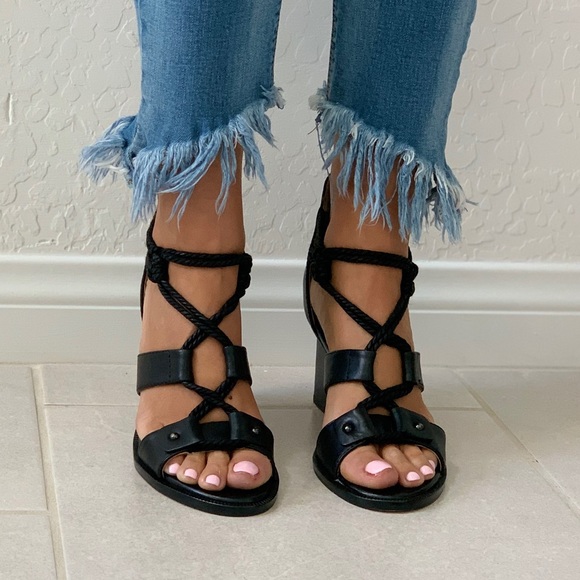 NIB Black Rope Tie Detail Asymmetrical Heel Pump - Picture 2 of 7